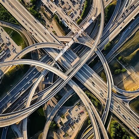 Vista aérea de una autopista moderna con múltiples carriles