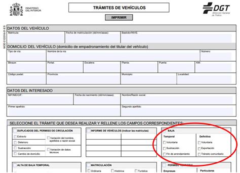 Documento de baja de vehículo de la DGT