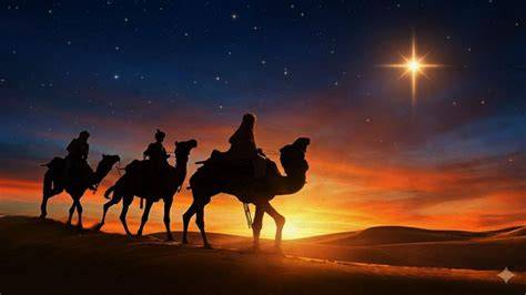 Representación artística de los Reyes Magos siguiendo la estrella
