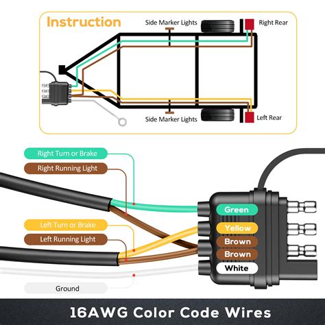 Diagrama de cableado de remolque de 4 pines con códigos de color