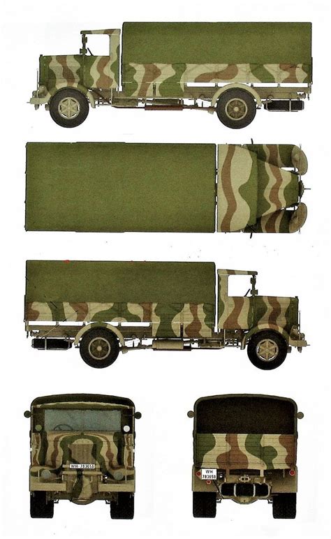 Dibujo técnico a color de un camión Lancia 3Ro