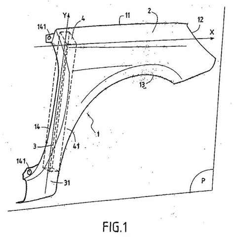 Esquema de aleta de coche con puntos de fijación