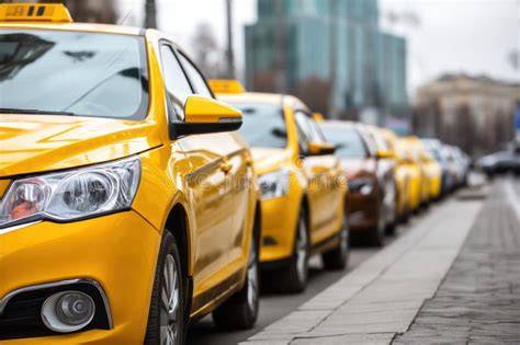 Imagen de una flota de taxis modernos y limpios.
