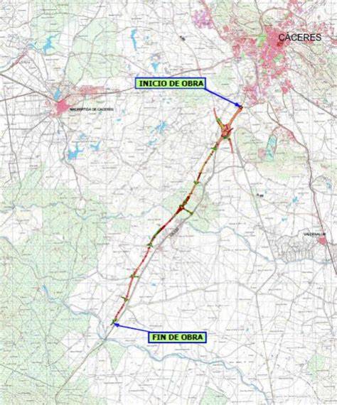 Esquema de la futura autovía A-58 conectando Cáceres y Badajoz