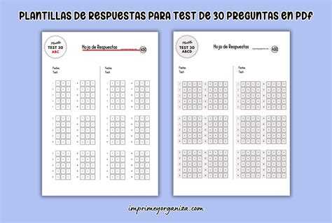 Diagrama con 30 preguntas tipo test y 3 opciones de respuesta