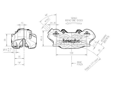 Diagrama de una pinza de freno Brembo mostrando sus componentes principales