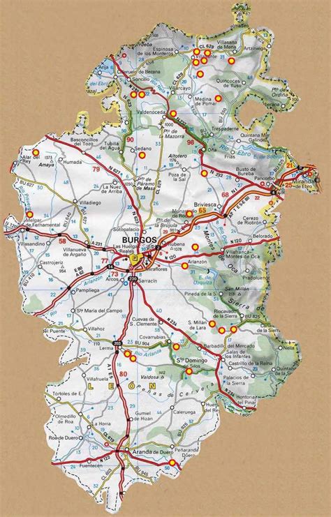 Mapa de la provincia de Burgos y Álava, destacando Miranda de Ebro y la ruta de la BU-740.
