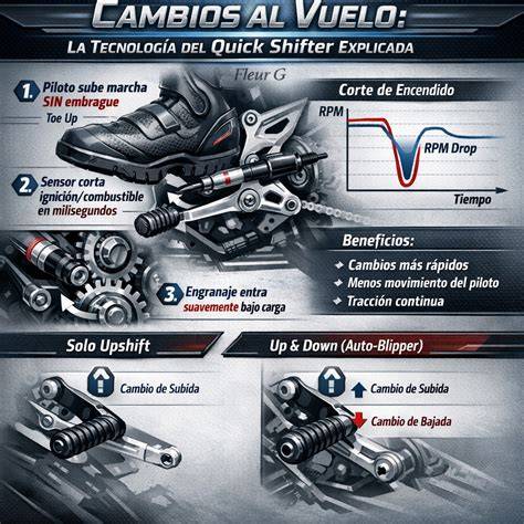 Piloto de moto cambiando de marcha sin tocar el embrague