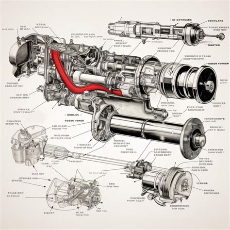 Ilustración esquemática de un motor Mercedes-Benz con componentes etiquetados