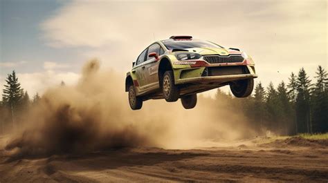 Coche de rally volando en un salto en el Rally de Finlandia