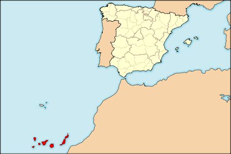 Mapa de España destacando la Península, Islas Baleares, Canarias, Ceuta y Melilla