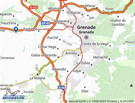 Mapa de Granada mostrando la ubicación aproximada de Motril y Churriana de la Vega
