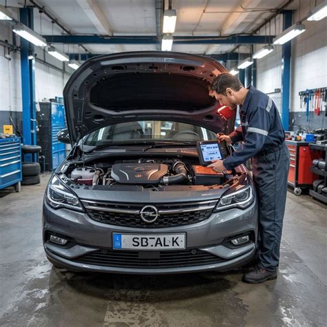Opel Astra K con las ruedas delanteras levantadas y una llave en la pinza de freno