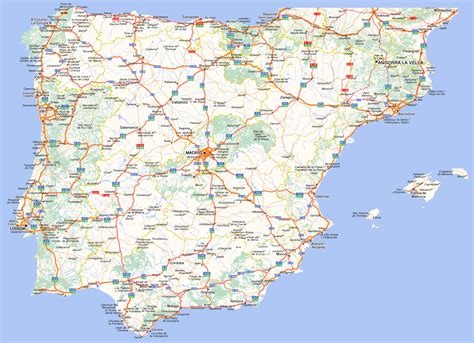 Mapa de carreteras de España con puntos de tráfico