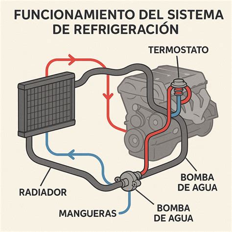 Diagrama del sistema de refrigeración de una motocicleta mostrando el radiador, depósito de expansión y tapón de drenaje
