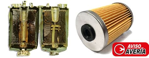 Infografía comparando un filtro de combustible limpio y uno obstruido