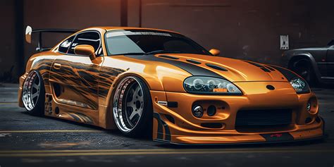 Primer plano de un Toyota Supra con un acabado de pintura impecable