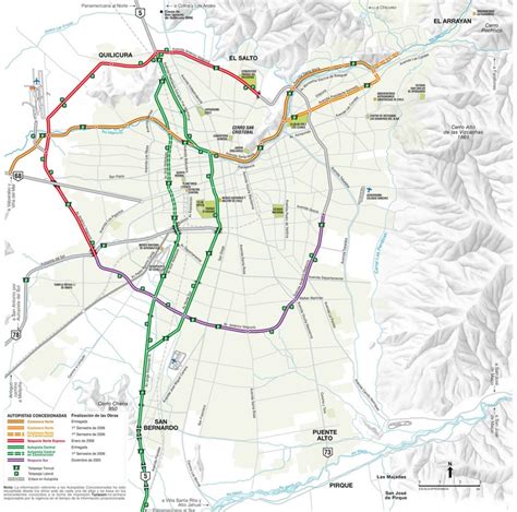 Mapa de la red de autopistas de Santiago de Chile