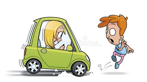 Ilustración mostrando un coche frenando bruscamente para evitar atropellar a un peatón