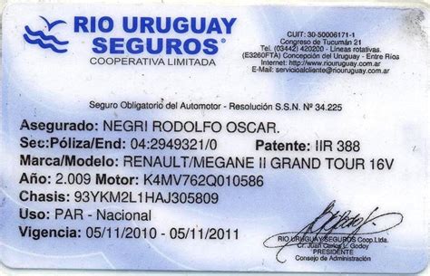 Tarjeta de seguro de auto