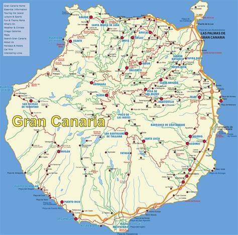 Mapa de Gran Canaria destacando la ruta Agaete-La Aldea