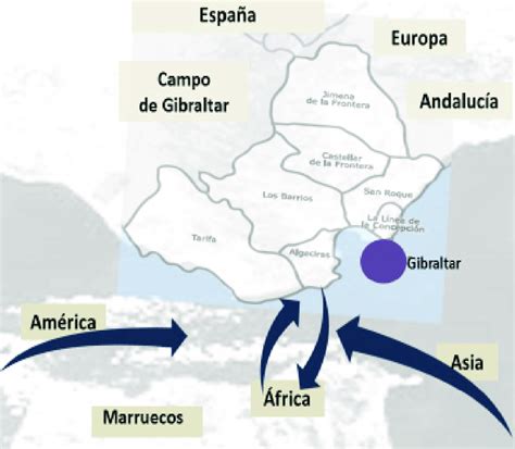 Mapa del Campo de Gibraltar destacando las rutas de autobús de Automóviles Portillo