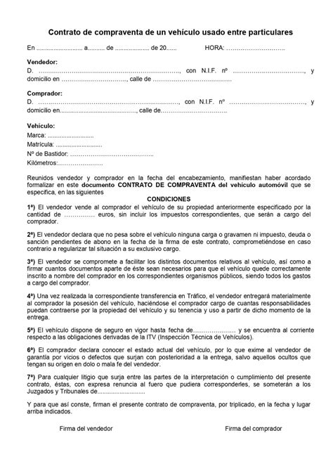 contrato de compraventa de coche