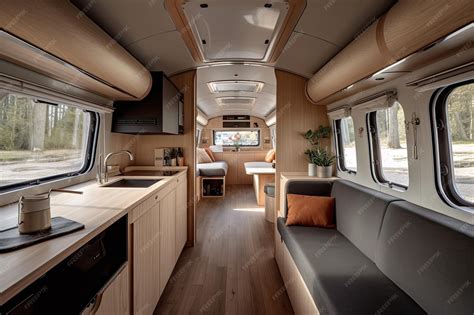 Interior de una autocaravana con ventanas abiertas y cerradas
